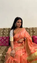 ORANGE SAREE WITH GOLDEN PALLU AND RED BLOUSE PIECE