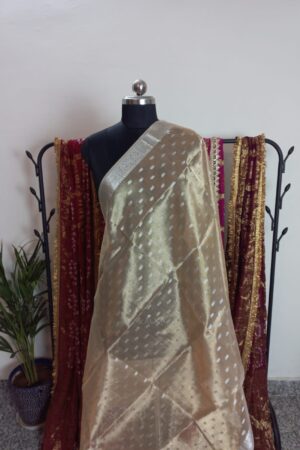 Golden Color Pure Organza Zari Woven Design