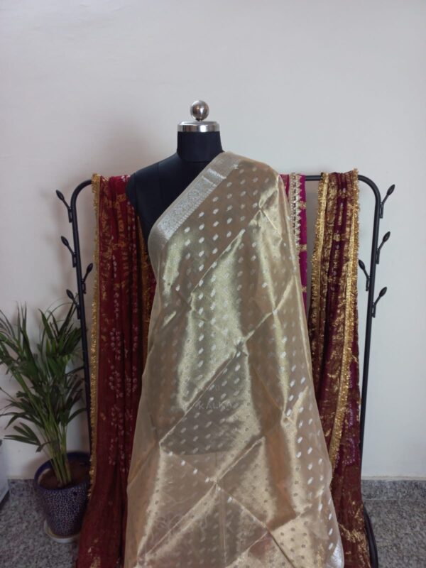 Golden Color Pure Organza Zari Woven Design