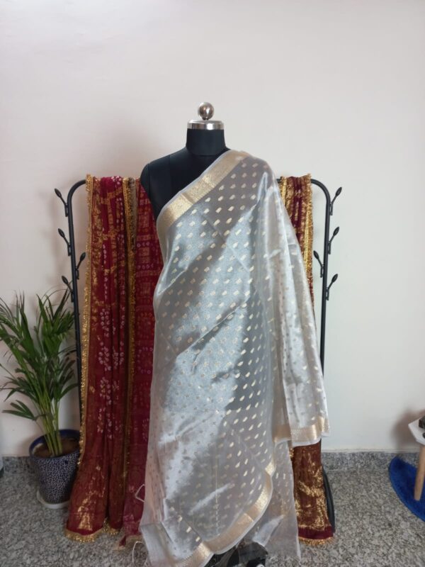 Silver Color Pure Organza Zari Woven Design - Image 2