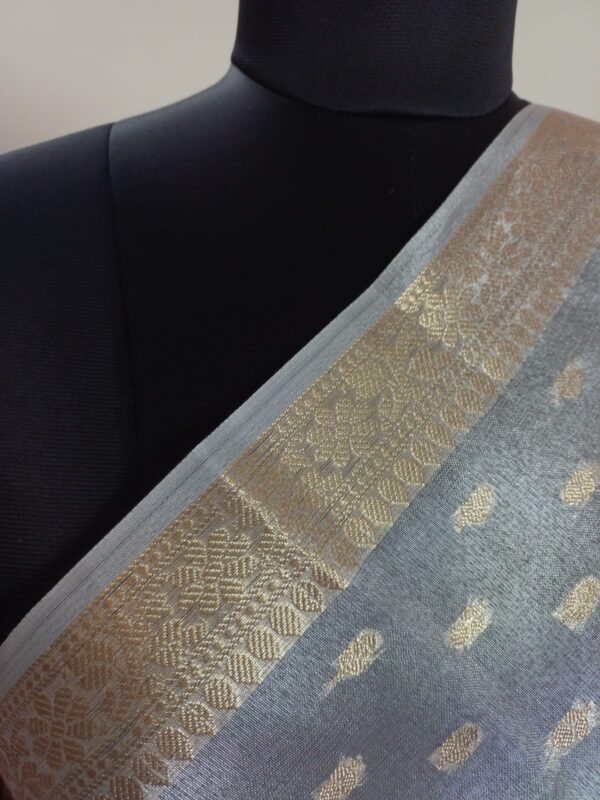 Silver Color Pure Organza Zari Woven Design - Image 3