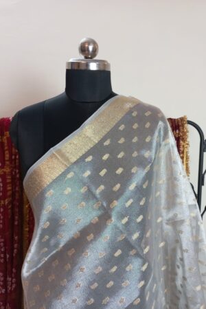 Silver Color Pure Organza Zari Woven Design