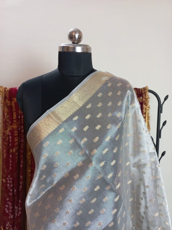 Silver Color Pure Organza Zari Woven Design