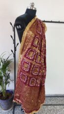 Maroon Bandhini Dupatta With all over Lace