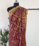 Maroon Bandhini Dupatta With all over Lace