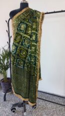 Green Maroon Bandhini Dupatta With all over Lace