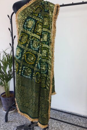 Green Maroon Bandhini Dupatta With all over Lace
