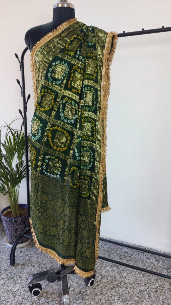 Green Maroon Bandhini Dupatta With all over Lace