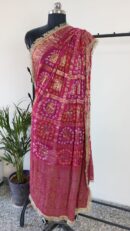 Fuscia Maroon Bandhini Dupatta With all Over Lace