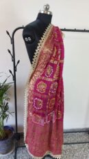 Fuschia Bandhini Dupatta With all Over Lace