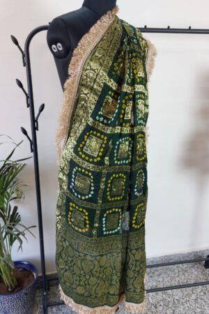 Green Bandhini Dupatta With all over Lace
