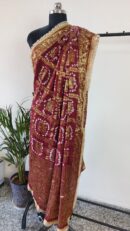 Maroon Bandhini Dupatta With all Over Lace