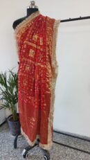 Red Bandhini Dupatta With all over Lace