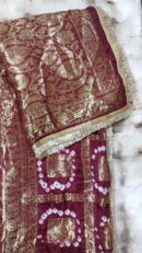 Maroon Bandhini Dupatta With all Over Lace