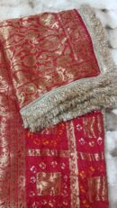 Red Bandhini Dupatta With all over Lace
