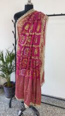 Fuschia Bandhini Dupatta With all Over Lace