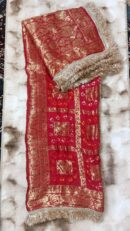 Red Bandhini Dupatta With all over Lace